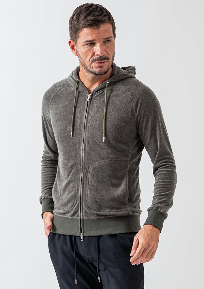 AKM】SILKY TENCEL PILE RAGLAN ZIP PARKA -KHAKI- | AKM