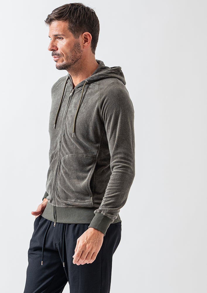AKM】SILKY TENCEL PILE RAGLAN ZIP PARKA -KHAKI- | AKM