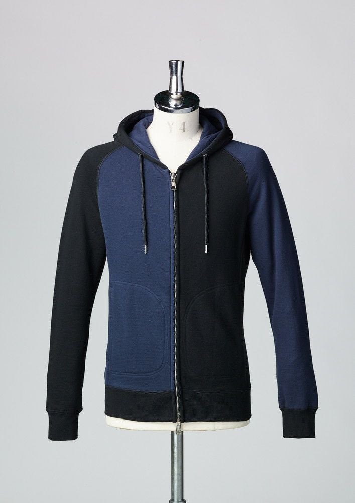 AKM】KARAMI JERSEY BACK FABRIC RAGLAN ZIP PARKA -BLACK/NAVY- | AKM