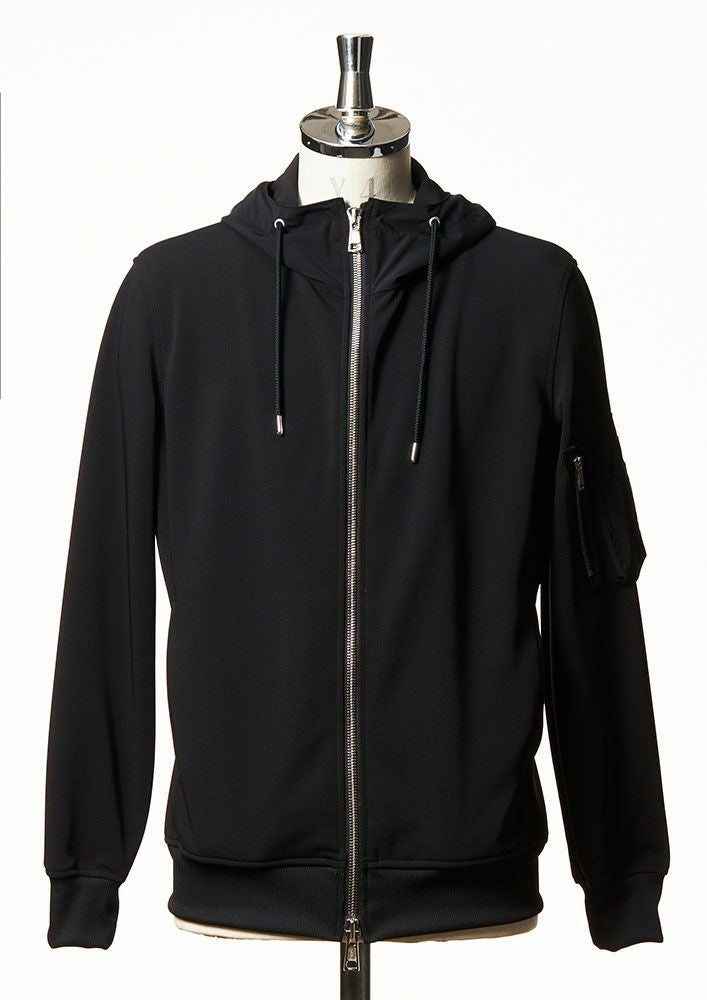 AKM レザーパーカー AKM】DRY JERSEY HYBRID NECK ZIP PARKA -BLACK- | AKM［エイケイエム