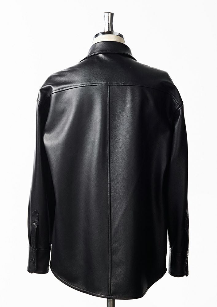 AKM】SHRINK SHEEP DROP SHOULDER P-ARMY SHIRTS -BLACK-