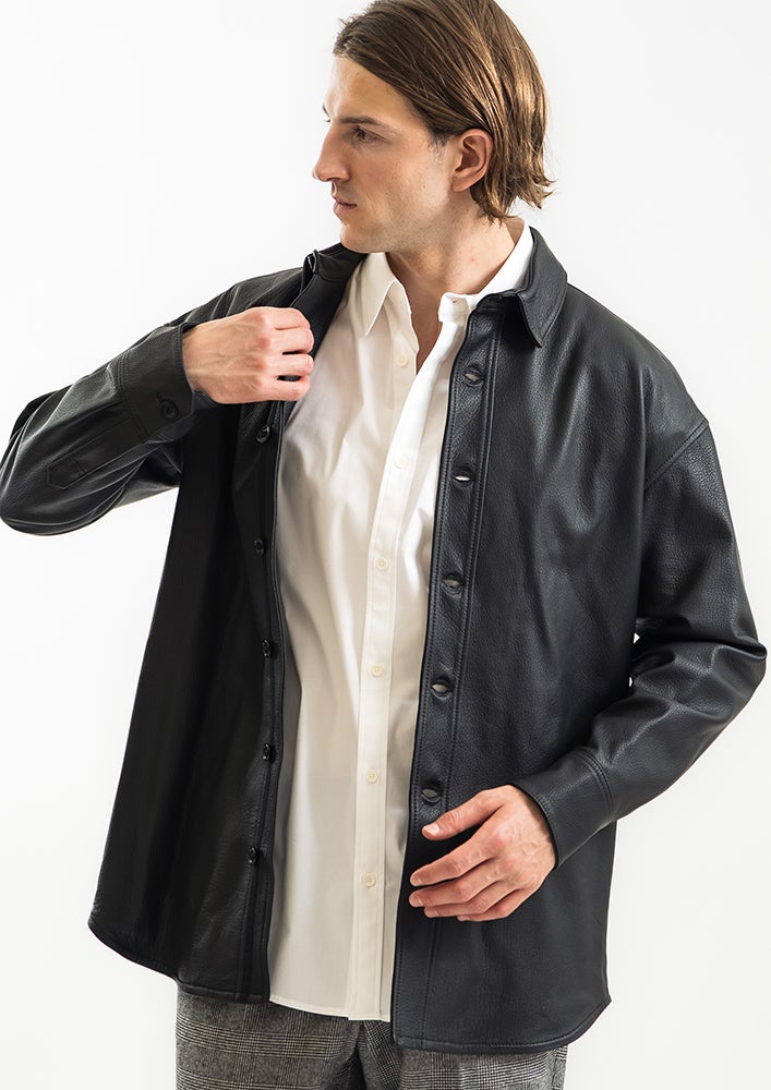 AKM】SHRINK SHEEP DROP SHOULDER P-ARMY SHIRTS -BLACK-
