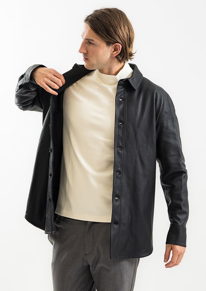AKM】SHRINK SHEEP DROP SHOULDER P-ARMY SHIRTS -BLACK-