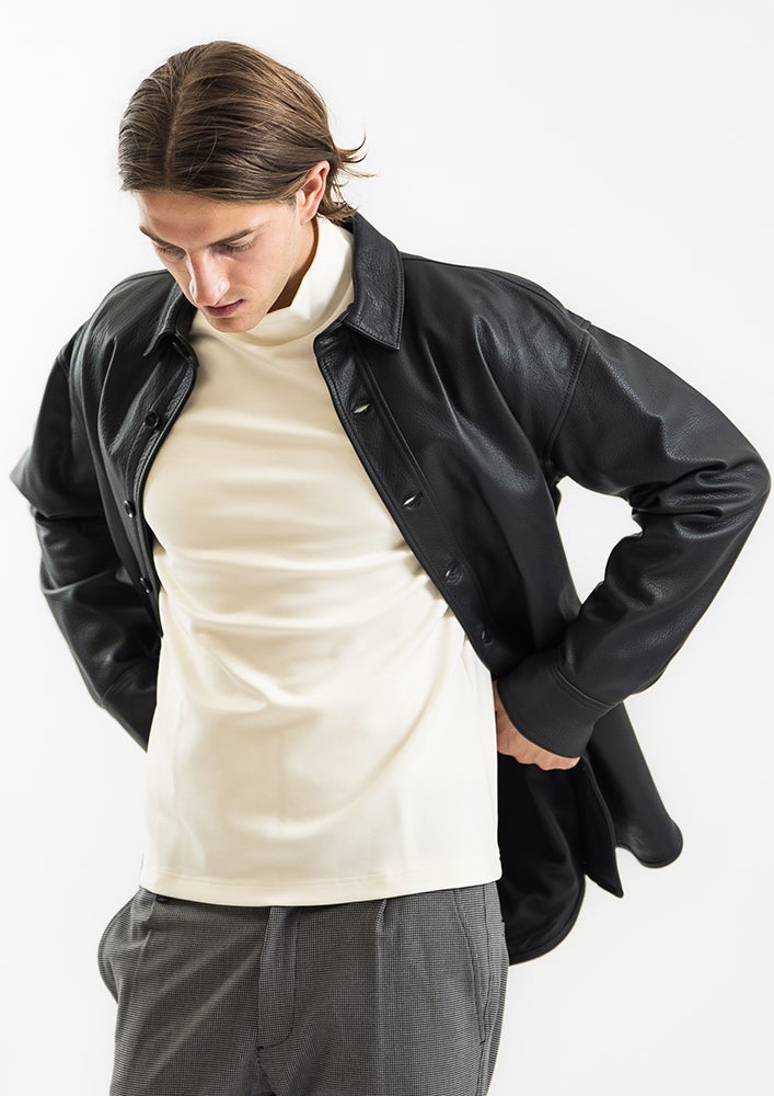 AKM】SHRINK SHEEP DROP SHOULDER P-ARMY SHIRTS -BLACK-