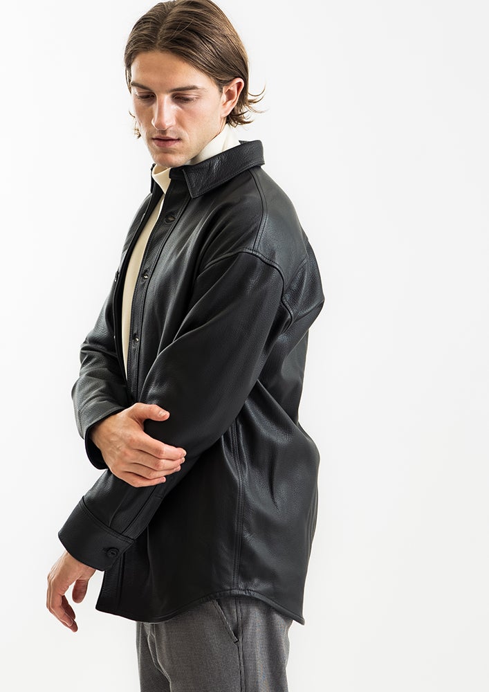 AKM】SHRINK SHEEP DROP SHOULDER P-ARMY SHIRTS -BLACK-
