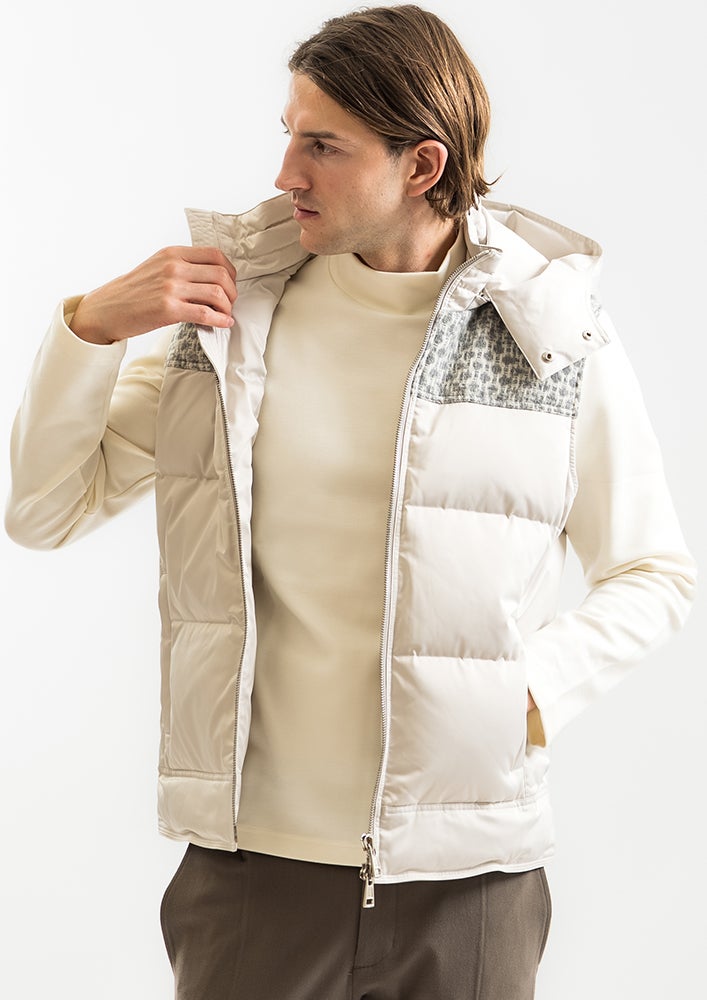 AKM】STRETCH TAFFETA by LIMONTA / TWEED DOWN VEST -L.GRAY-
