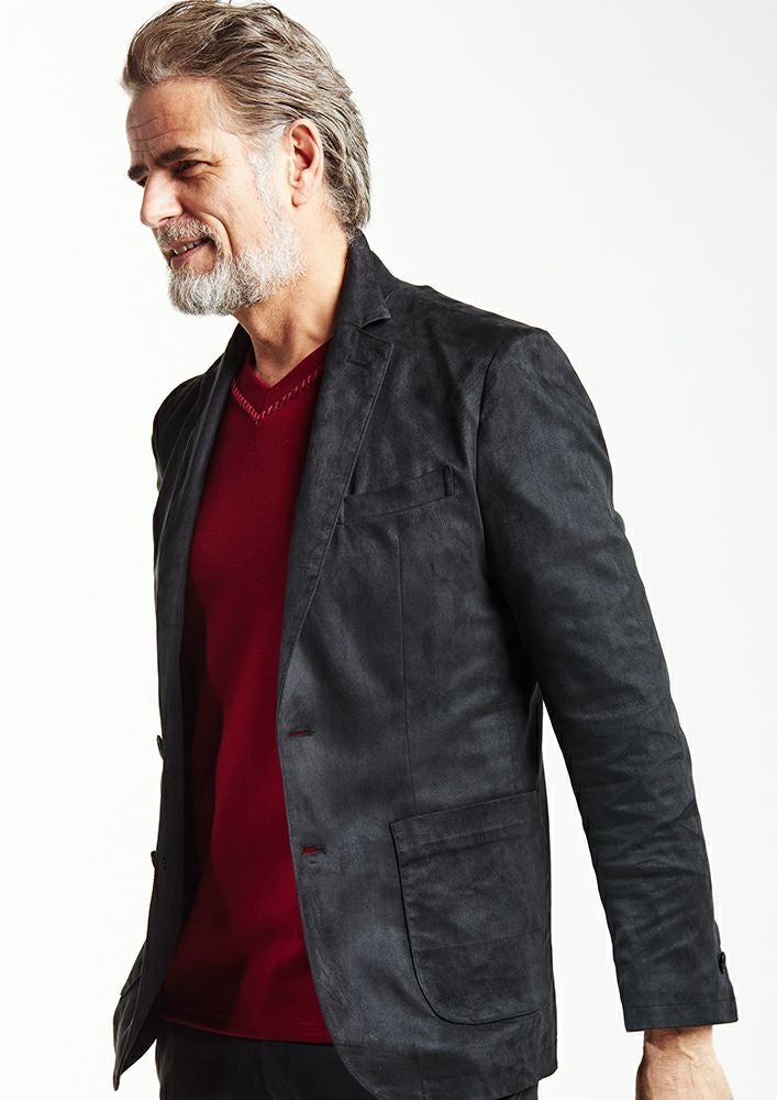 AKM】STRETCH ECO SUEDE SWING EASY JACKET -BLACK-