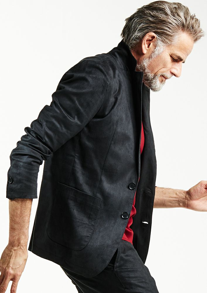 AKM】STRETCH ECO SUEDE SWING EASY JACKET -BLACK-