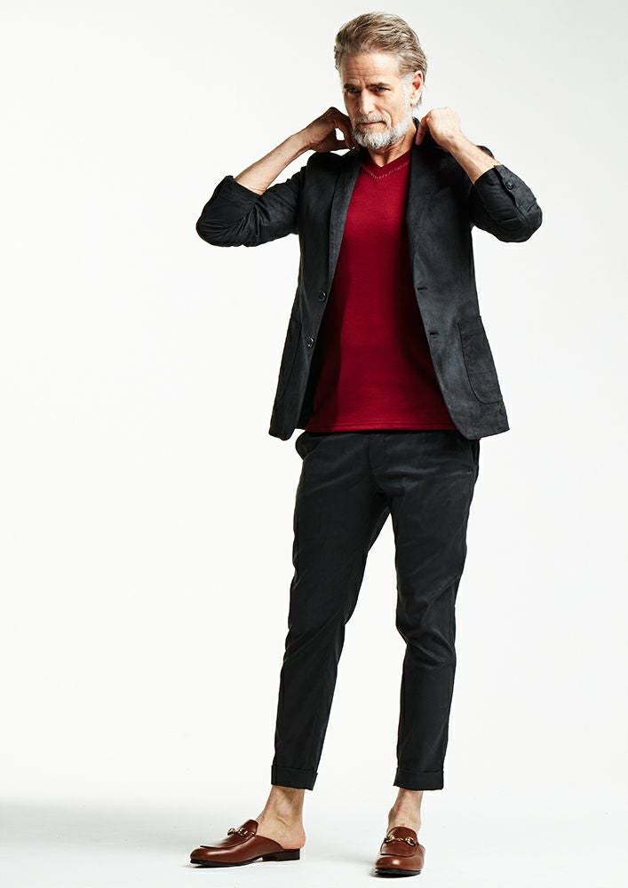 AKM】STRETCH ECO SUEDE SWING EASY JACKET -BLACK-