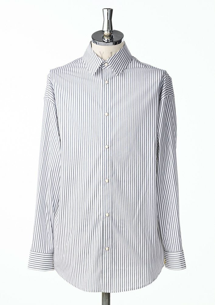 トップス AKM STRECH STRIPE DROP SHOULDER SHIRTS S AKM】COTTON NYLON STRECH STRIPE DROP SHOULDER SHIRTS -WHITE/NAVY-