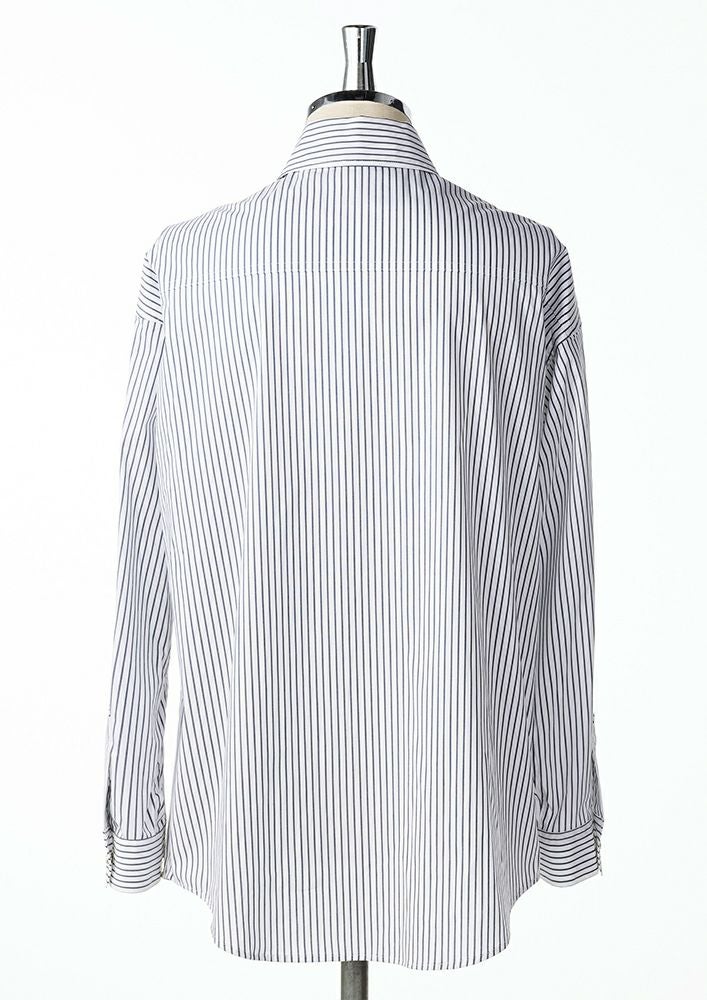 トップス AKM STRECH STRIPE DROP SHOULDER SHIRTS S AKM】COTTON NYLON STRECH STRIPE DROP SHOULDER SHIRTS -WHITE/NAVY-