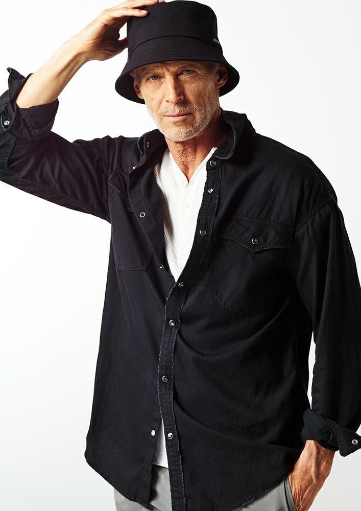 AKM】5.5oz DENIM DROP SHOULDER DENIM SHIRTS -BLACK ONE WASH-