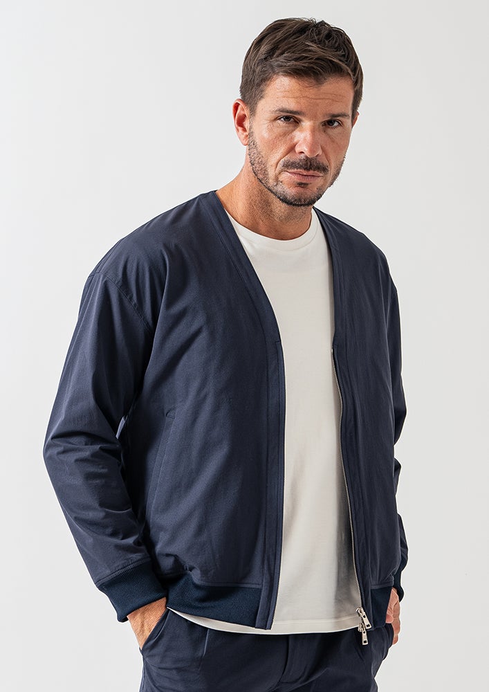 AKM】POLYESTER POPLIN DROP ZIP CARDIGAN -NAVY-