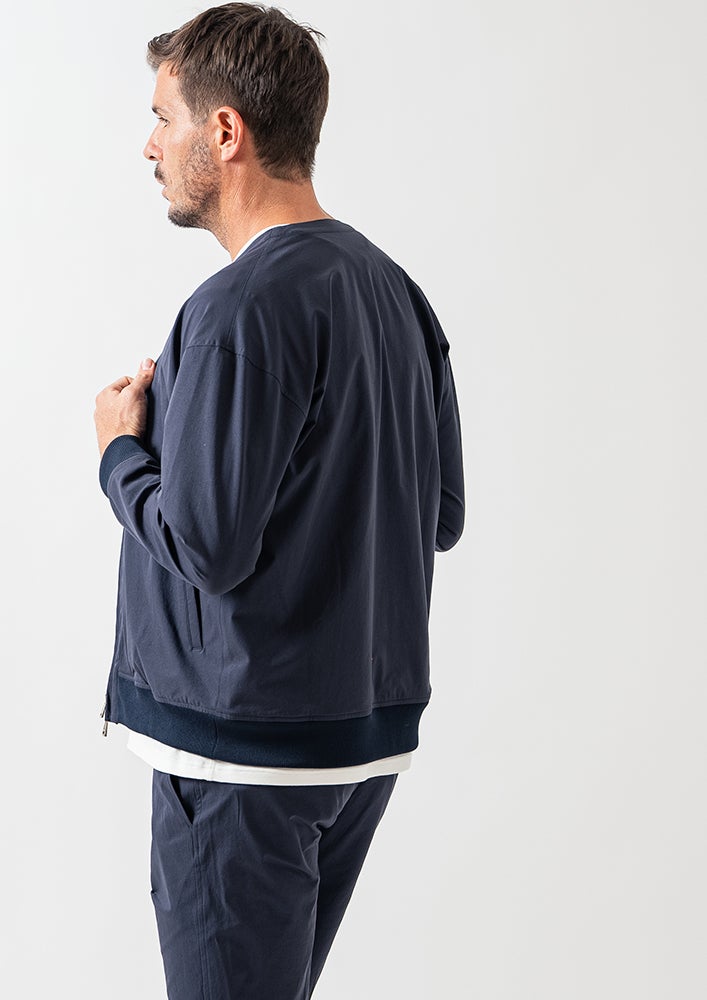 AKM】POLYESTER POPLIN DROP ZIP CARDIGAN -NAVY-