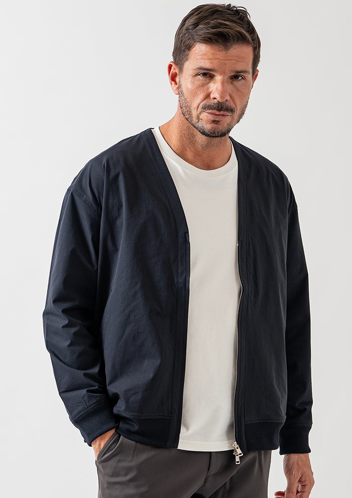 AKM】POLYESTER POPLIN DROP ZIP CARDIGAN -BLACK-