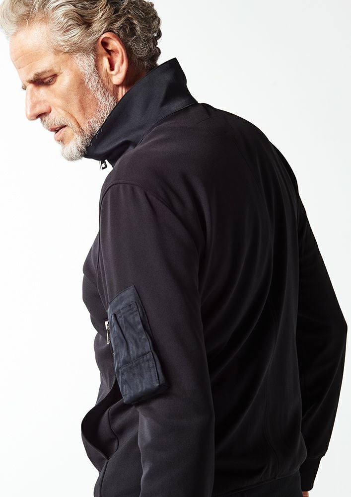 AKM】DRY SUITING JERSEY/STRETCH TAFFETA HYBRID NECK TRACK -BLACK-