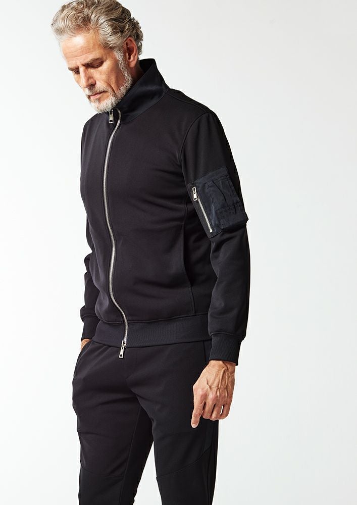AKM】DRY SUITING JERSEY/STRETCH TAFFETA HYBRID NECK TRACK -BLACK-