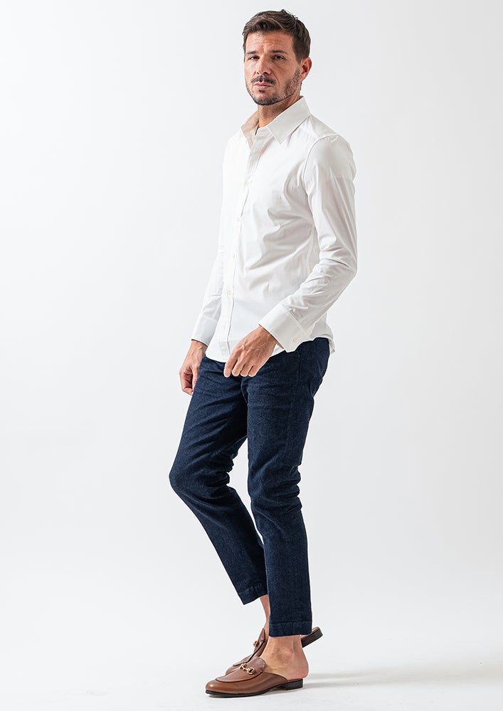 AKM】 HIGH POWER STRETCH DENIM SLACKS -BLUE ONE WASH- | AKM