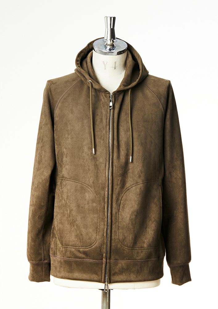 AKM】 MOCHI MOCHI SUEDE RAGLAN ZIP HOODED -KHAKI- | AKM
