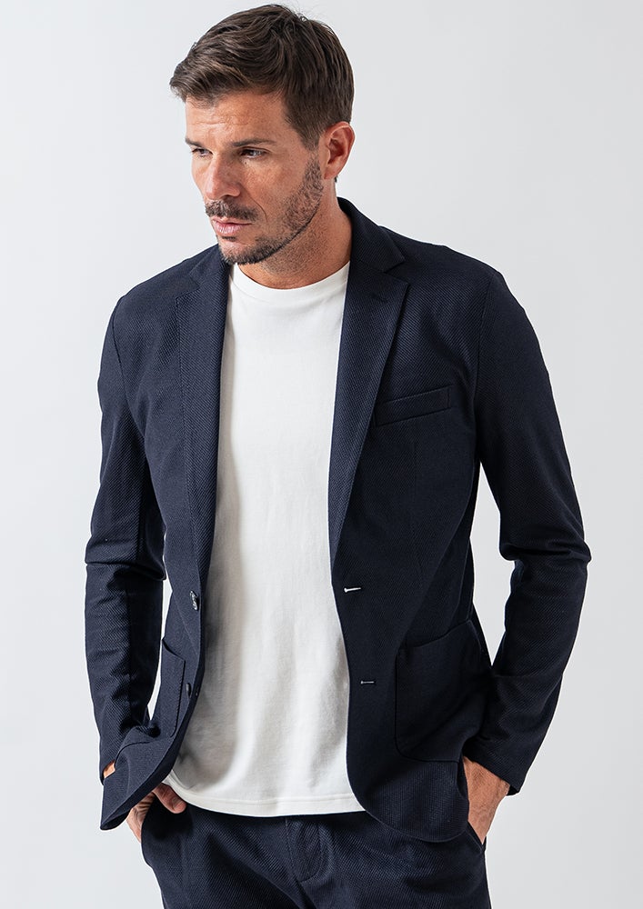 AKM】CALCULO BIRDS EYE JERSEY SWING EASY JACKET -NAVY-