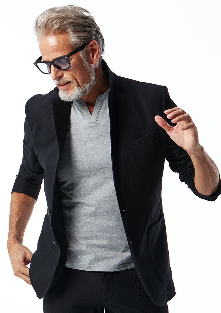AKM】CALCULO BIRDS EYE JERSEY SWING EASY JACKET -BLACK-