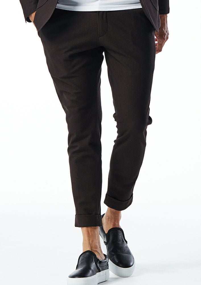 AKM】CALCULO BIRDS EYE JERSEY SWING EASY PANTS TURN-UP HEM -NAVY-