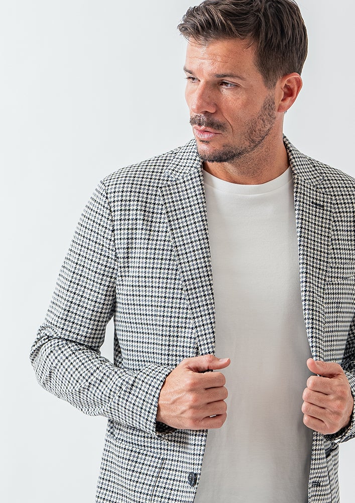 AKM】TR DOBBY STRETCH【HOUND TOOTH】 SWING EASY JACKET -BLACK-