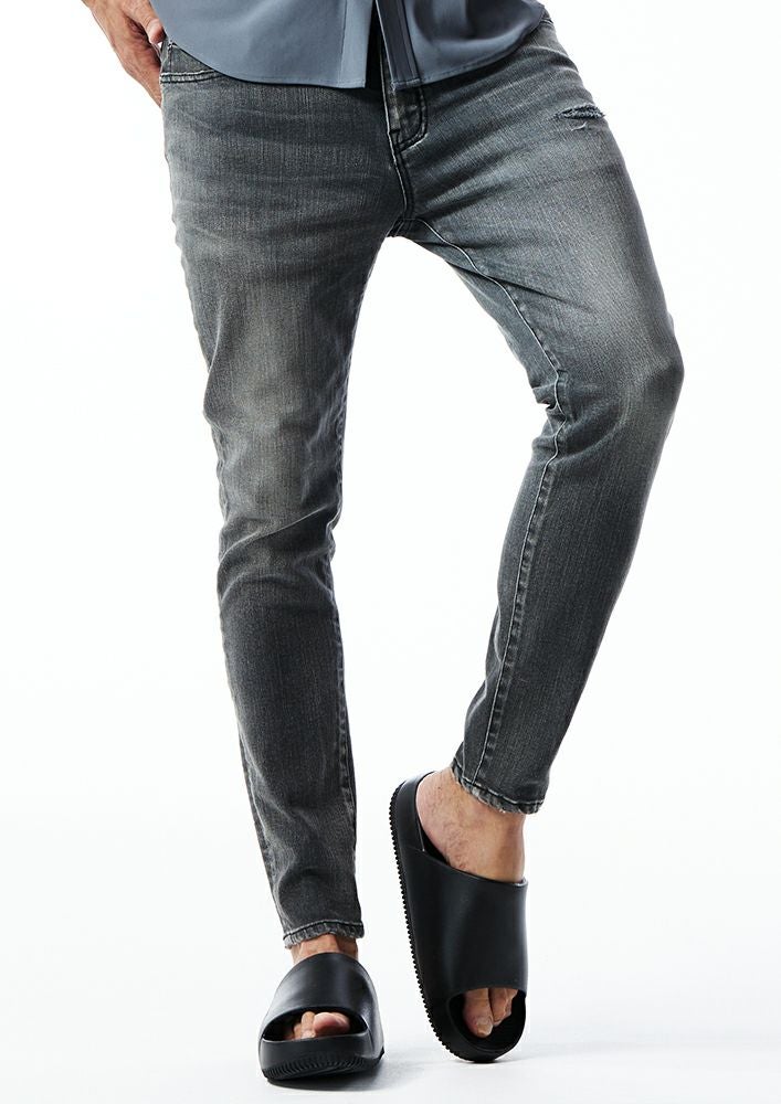AKM】HIGH STRETCH DENIM 5POCKET SKINNY -BLACK HARD USED-