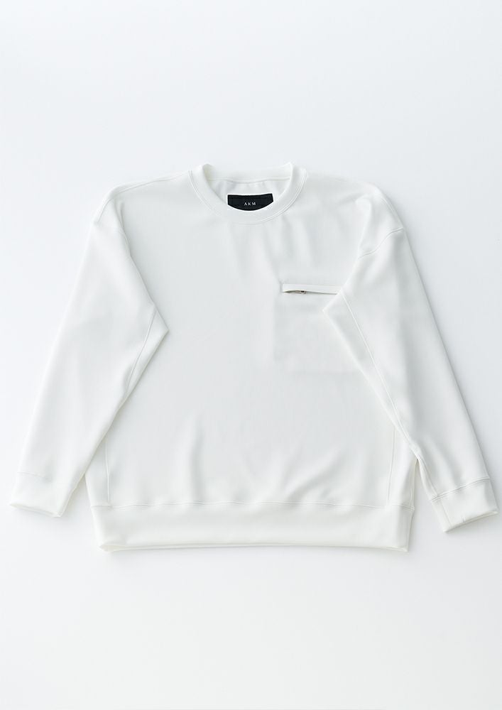AKM】AQUA SUITING JERSEY DROP SHOULDER CREW -WHITE-