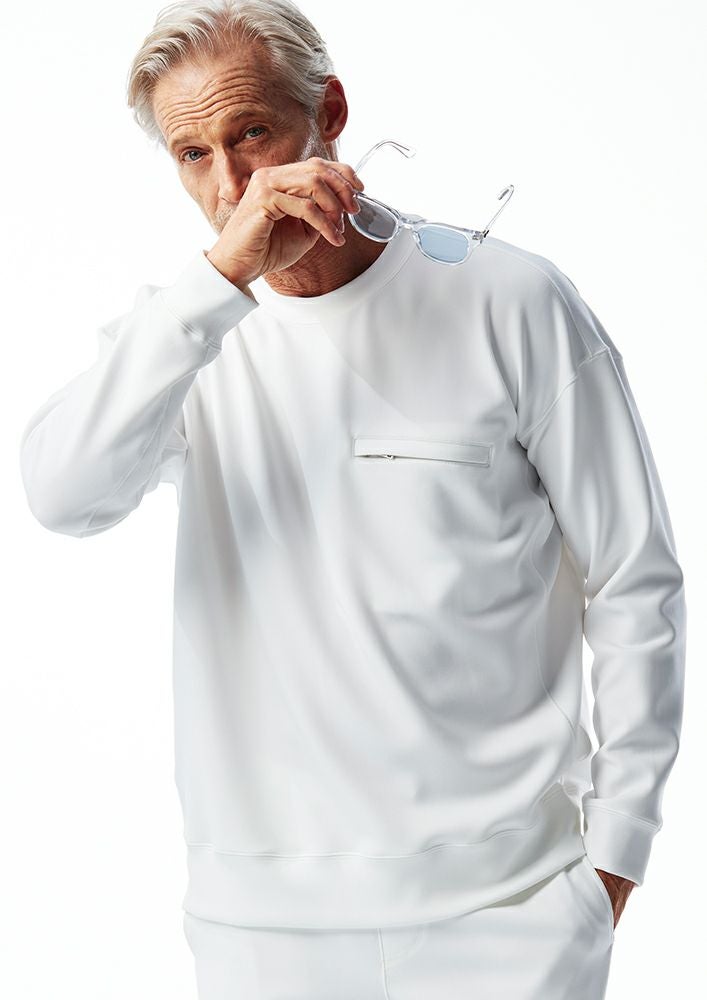 AKM】AQUA SUITING JERSEY DROP SHOULDER CREW -WHITE-