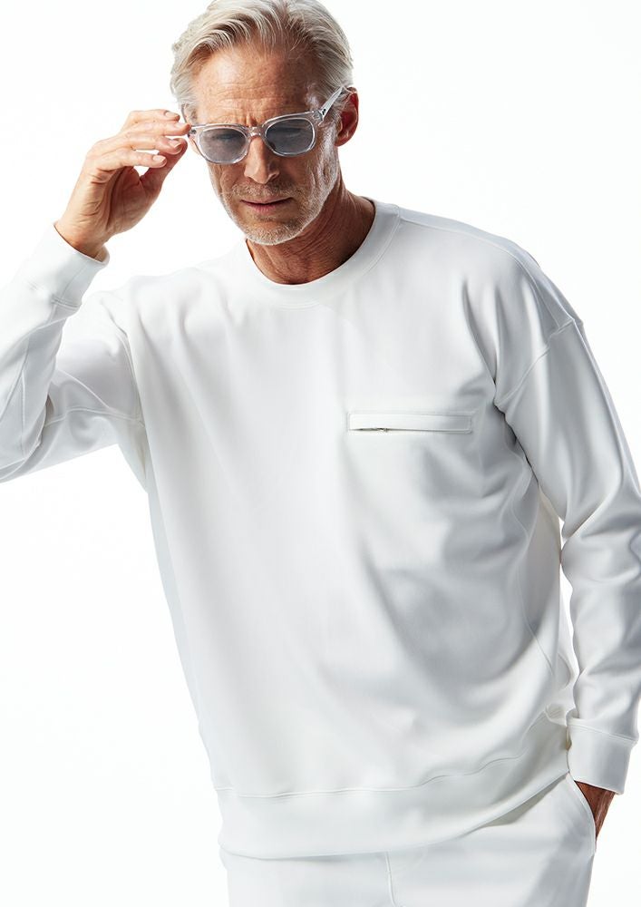 AKM】AQUA SUITING JERSEY DROP SHOULDER CREW -WHITE-