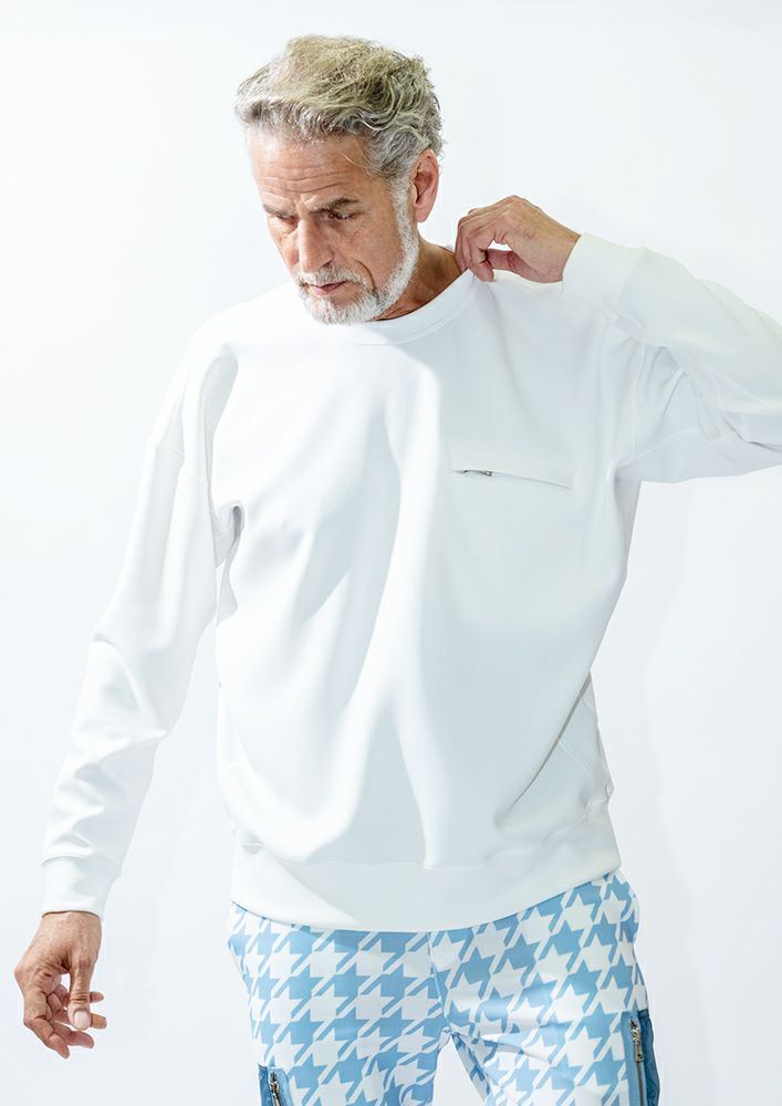 AKM】AQUA SUITING JERSEY DROP SHOULDER CREW -WHITE-