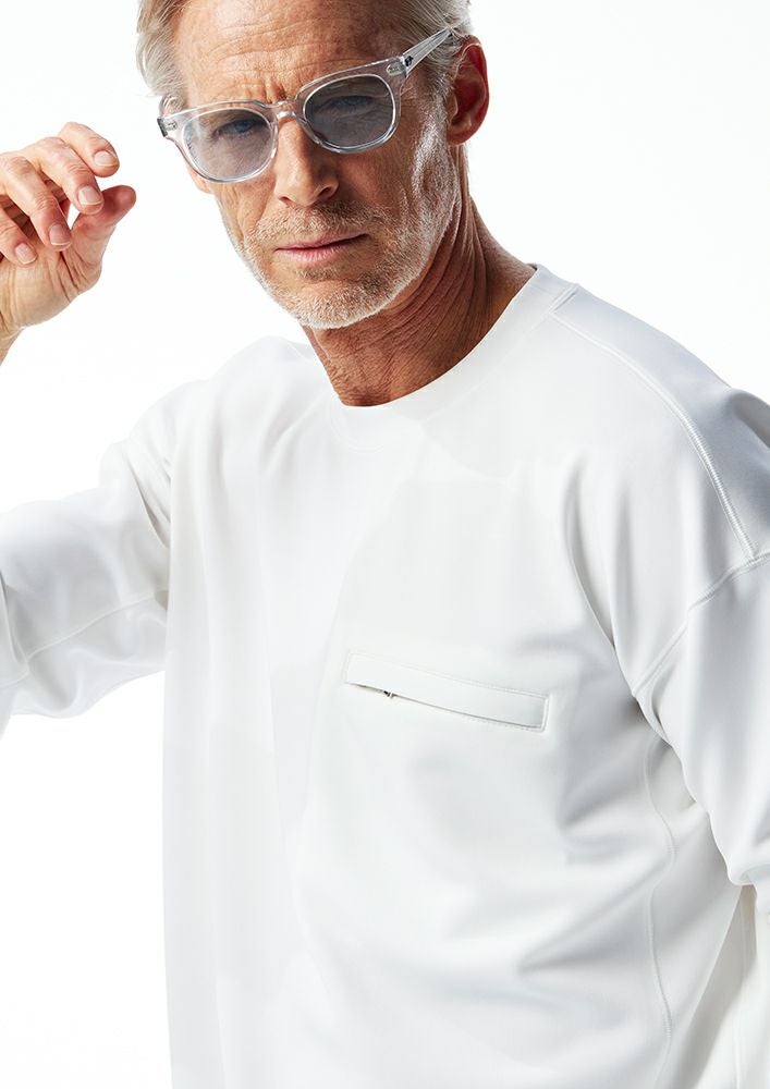 AKM】AQUA SUITING JERSEY DROP SHOULDER CREW -WHITE-