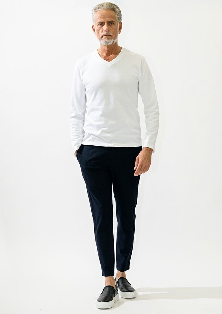 AKM】SOFT THERMO STRETCH HERRING BONE SWING EASY SINGLE PANTS -NAVY-