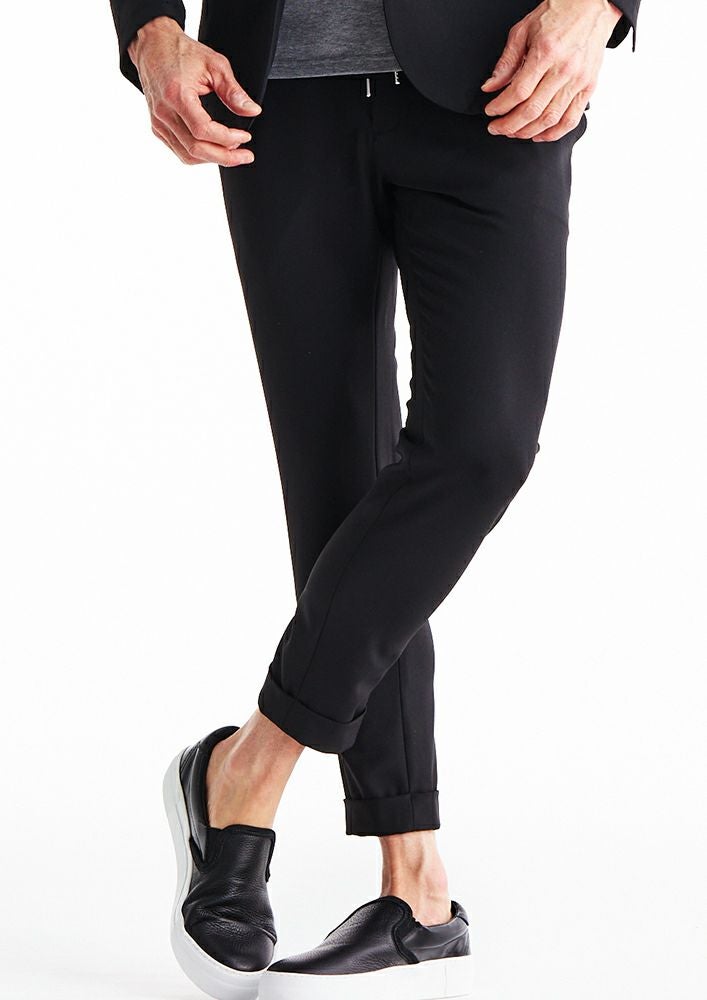 AKM】DRY GABA DOUBLE 2WAY SWING EASY DOUBLE PANTS -BLACK -