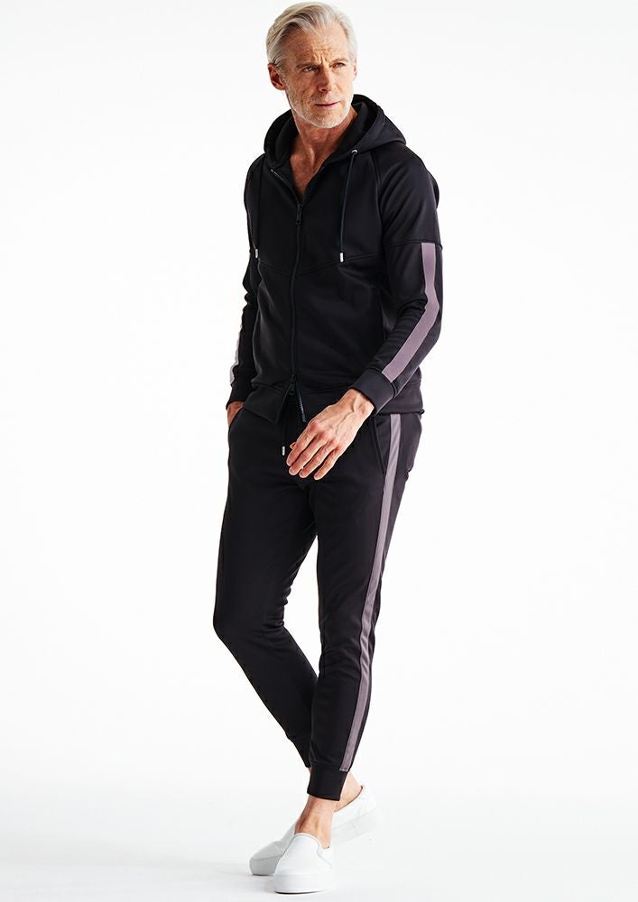 AKM】3LAYER BACK BRUSHED JERSEY SIDE LINE RIB -BLACK/GRAY-