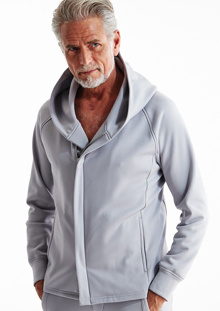 AKM】TEXBRID HIGH-GAGE JERSEY SOLID WRAP HOODED -GRAY-