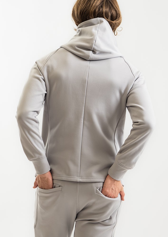 AKM】TEXBRID HIGH-GAGE JERSEY SOLID WRAP HOODED -GRAY-