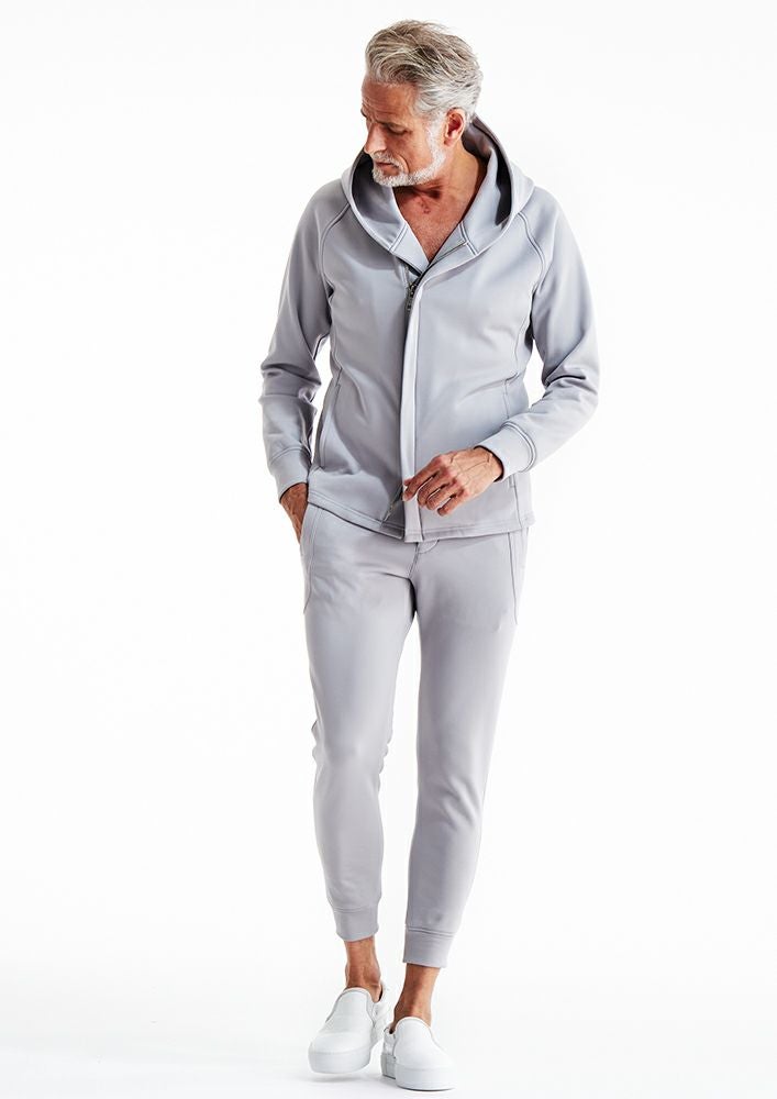 AKM】TEXBRID HIGH-GAGE JERSEY SOLID WRAP HOODED -GRAY-