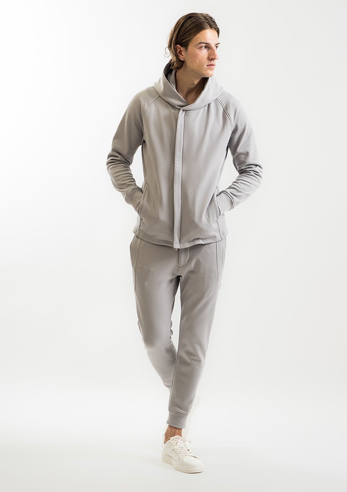 AKM】TEXBRID HIGH-GAGE JERSEY SOLID WRAP HOODED -GRAY-