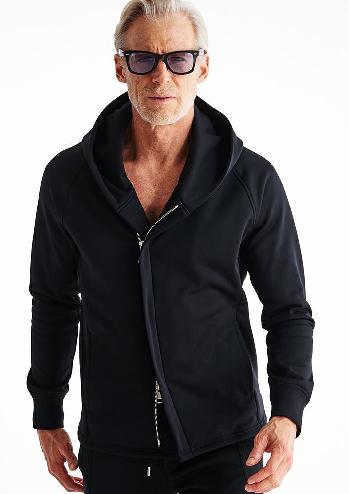 AKM】TEXBRID HIGH-GAGE JERSEY SOLID WRAP HOODED -BLACK-