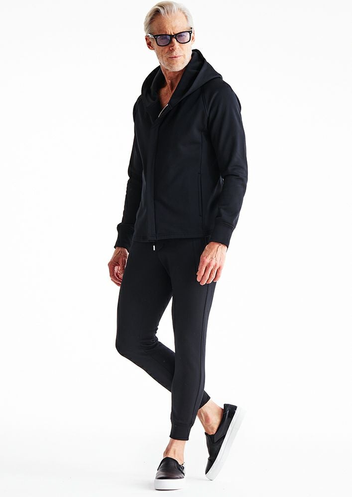AKM】TEXBRID HIGH-GAGE JERSEY SOLID WRAP HOODED -BLACK-