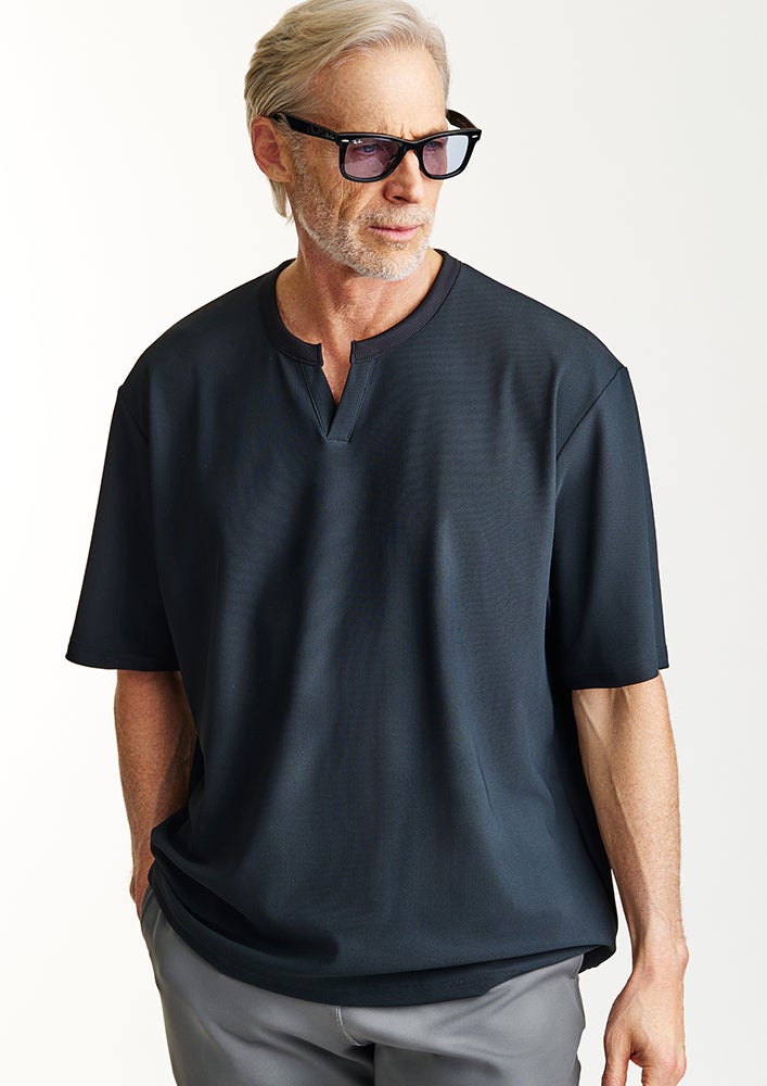 AKM】FULLDUL TORICOT S/S KEY NECK -BLACK- | AKM ONLINE STORE