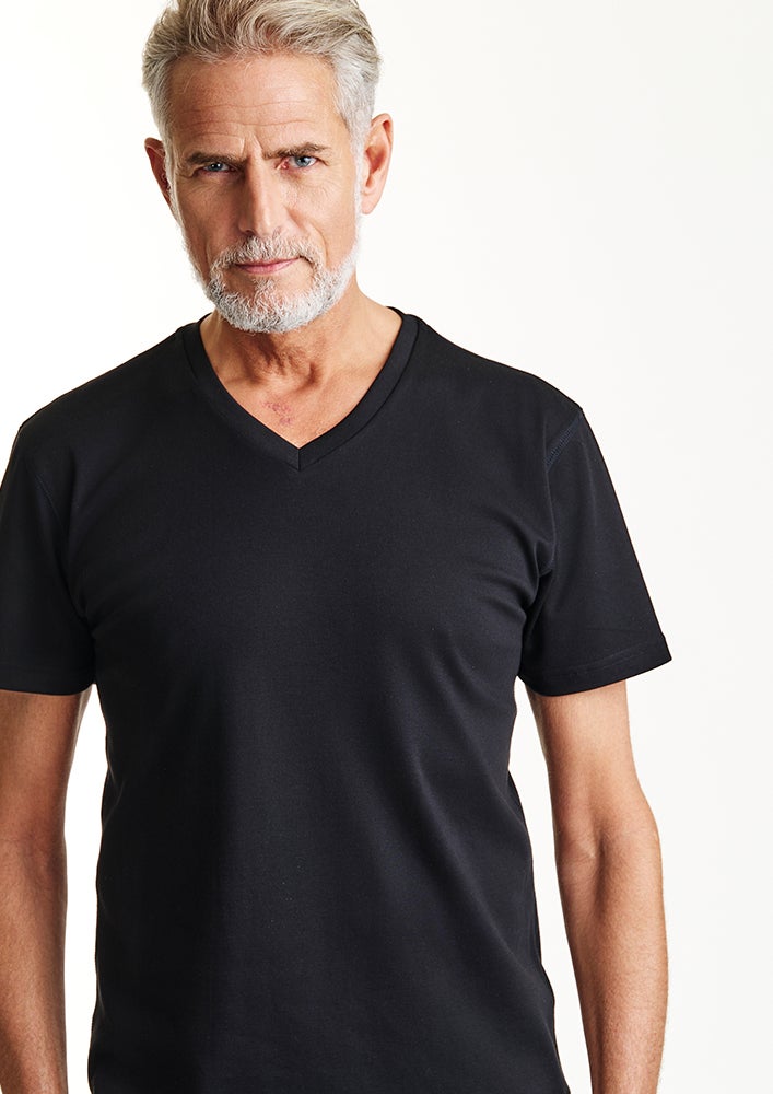 AKM】SUVIN PLATINUM SMOOTH S/S V-NECK -BLACK- | AKM ONLINE STORE